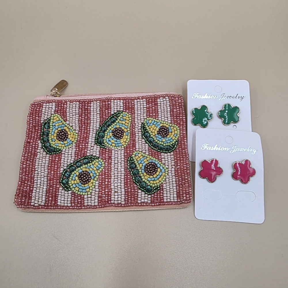 Pick Your Pattrn Coin Purse& Earrings Bundle - Avocado, Tacos & Tequila Or Latte - Picture 1 of 3